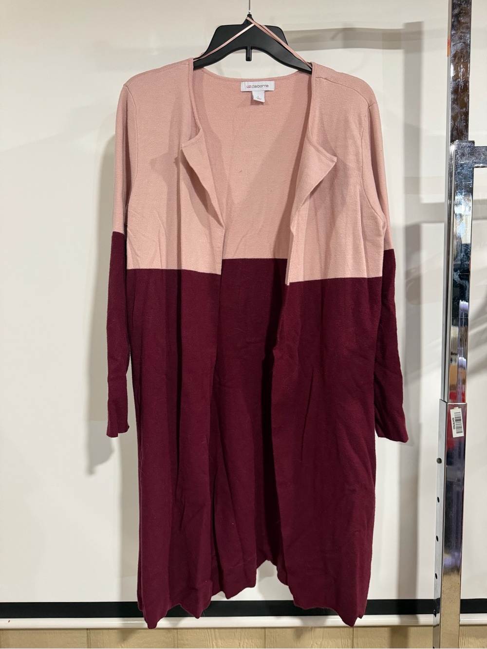 Liz Claiborne Two-Tone Open Cardigan in Blush and Burgundy